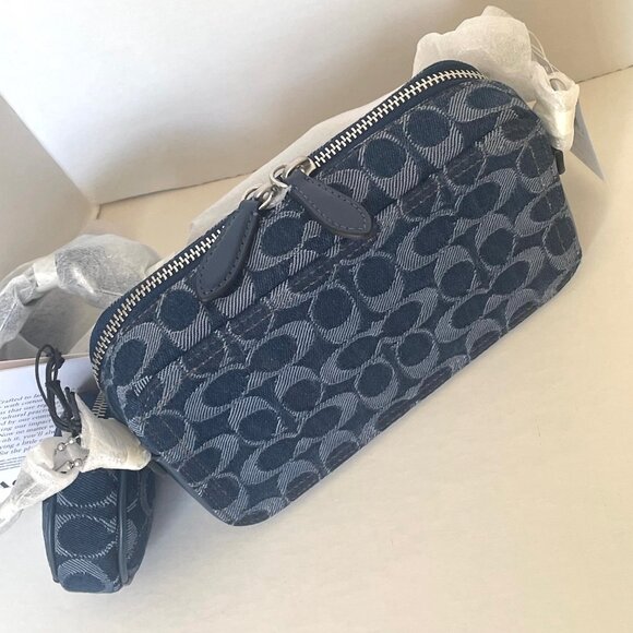 Coach Charter Slim Messenger CAS41 Signature Blue Denim Leather Crossbody ORGPKG - Picture 5 of 12